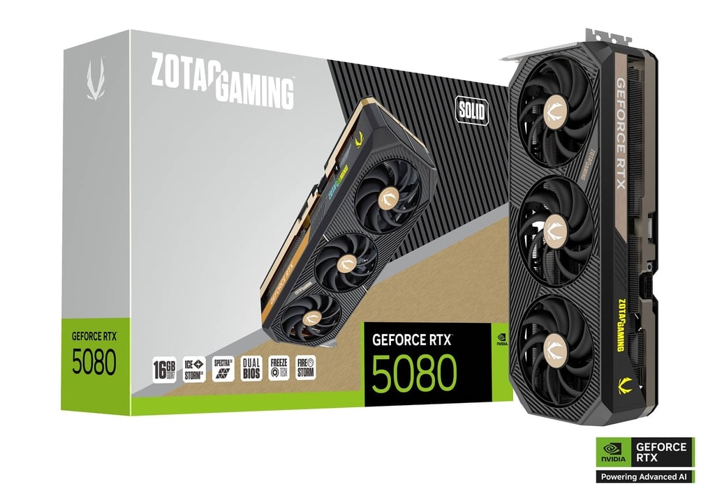 ZOTAC GAMING GeForce RTX 5080 Solid 16GB GDDR7 Graphics Card DLSS 3.5, Ray Tracing