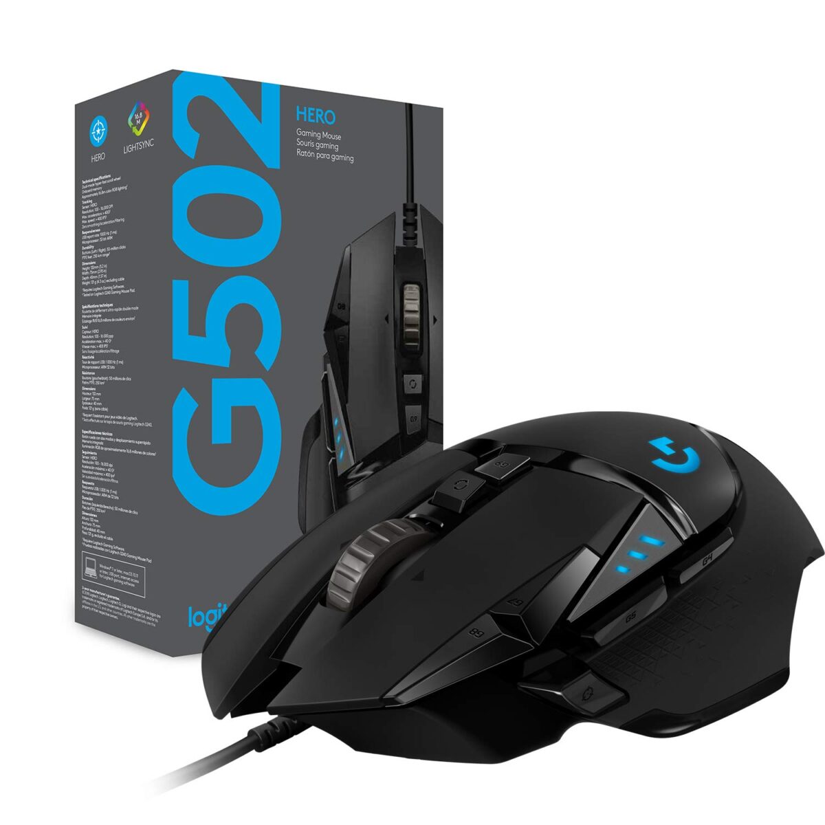 Logitech G502 Hero High Performance Wired USB Gaming Mouse, Hero 25K Sensor, 25,600 DPI, RGB, Adjustable Weights, 11 Programmable Buttons, On-Board Memory, PC/Mac - Black - Image 3