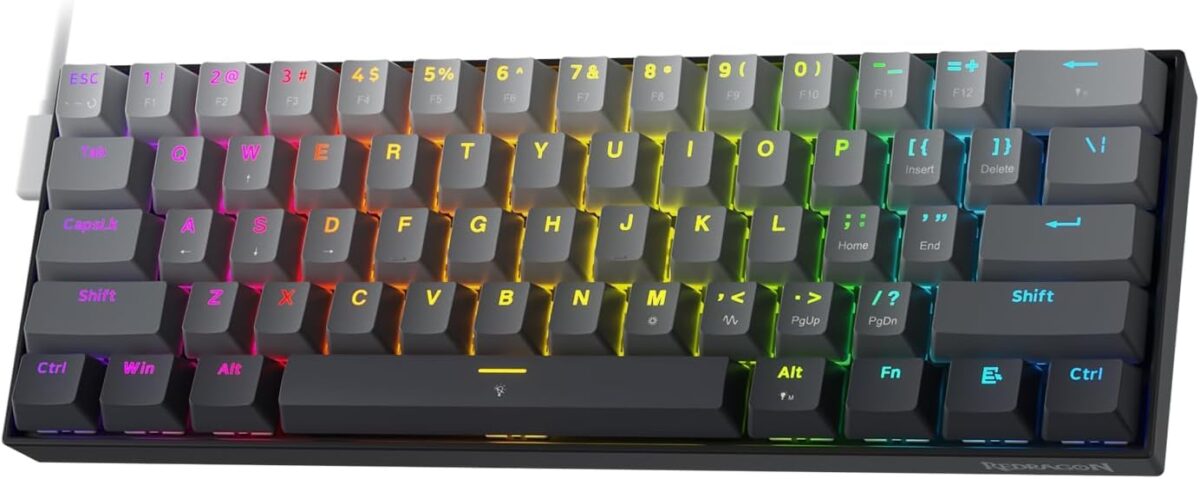 Redragon K617 Rapid Trigger Gaming Keyboard, 60% 61 Keys Wired Mechanical Keyboard w/Hyper-Fast Actuation, Dedicated Magnetic Switch, Actuation Point Adjustable, 8K Hz Polling Rate, Misty Grey - Image 1