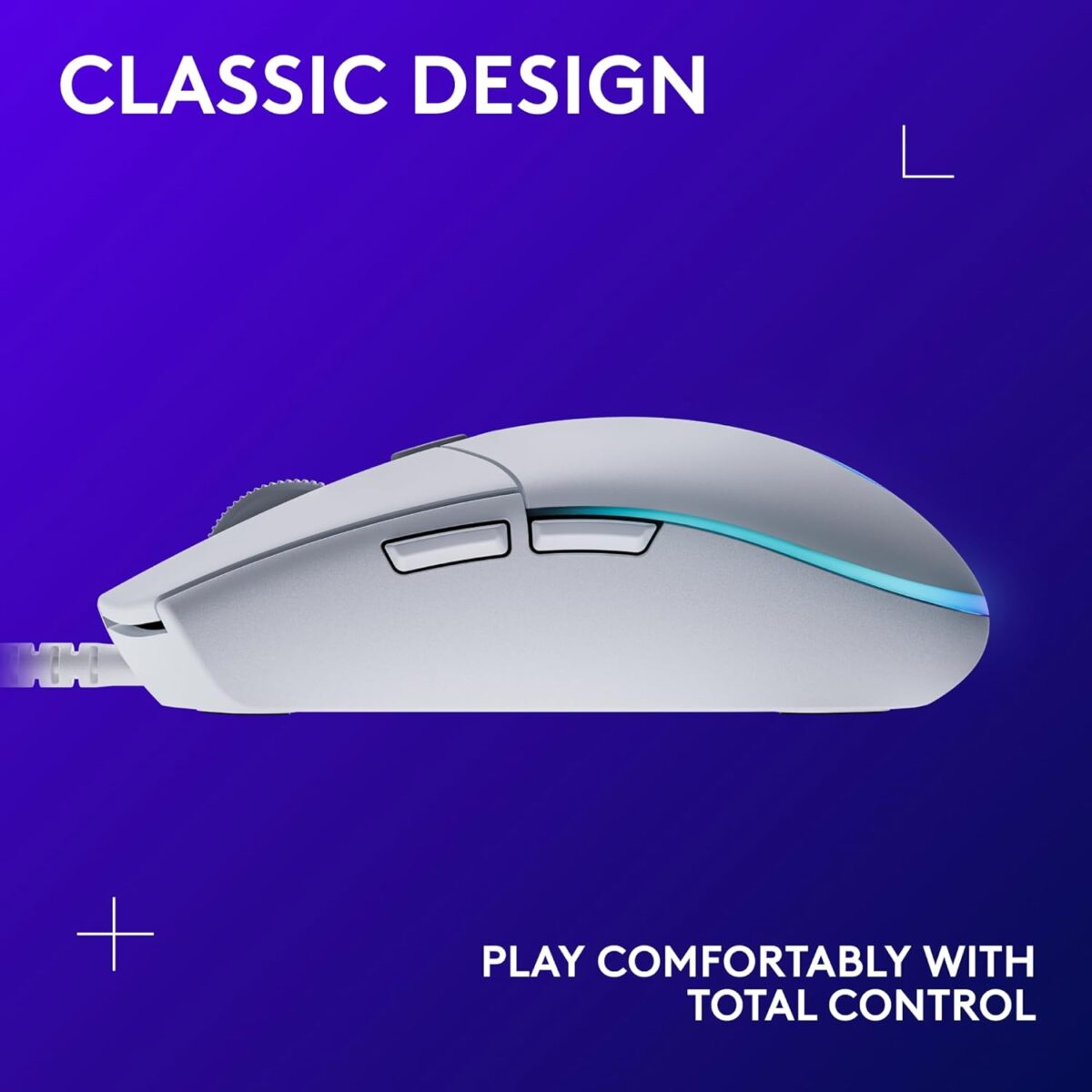 Logitech G203 Wired Gaming Mouse, 8,000 DPI, Rainbow Optical Effect LIGHTSYNC RGB, 6 Programmable Buttons, On-Board Memory, Screen Mapping, PC/Mac Computer and Laptop Compatible - White - Image 2