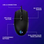 Logitech G203 Wired Gaming Mouse, 8,000 DPI, Rainbow Optical Effect LIGHTSYNC RGB, 6 Programmable Buttons, On-Board Memory, Screen Mapping, PC/Mac Computer and Laptop Compatible - Black - Image 3