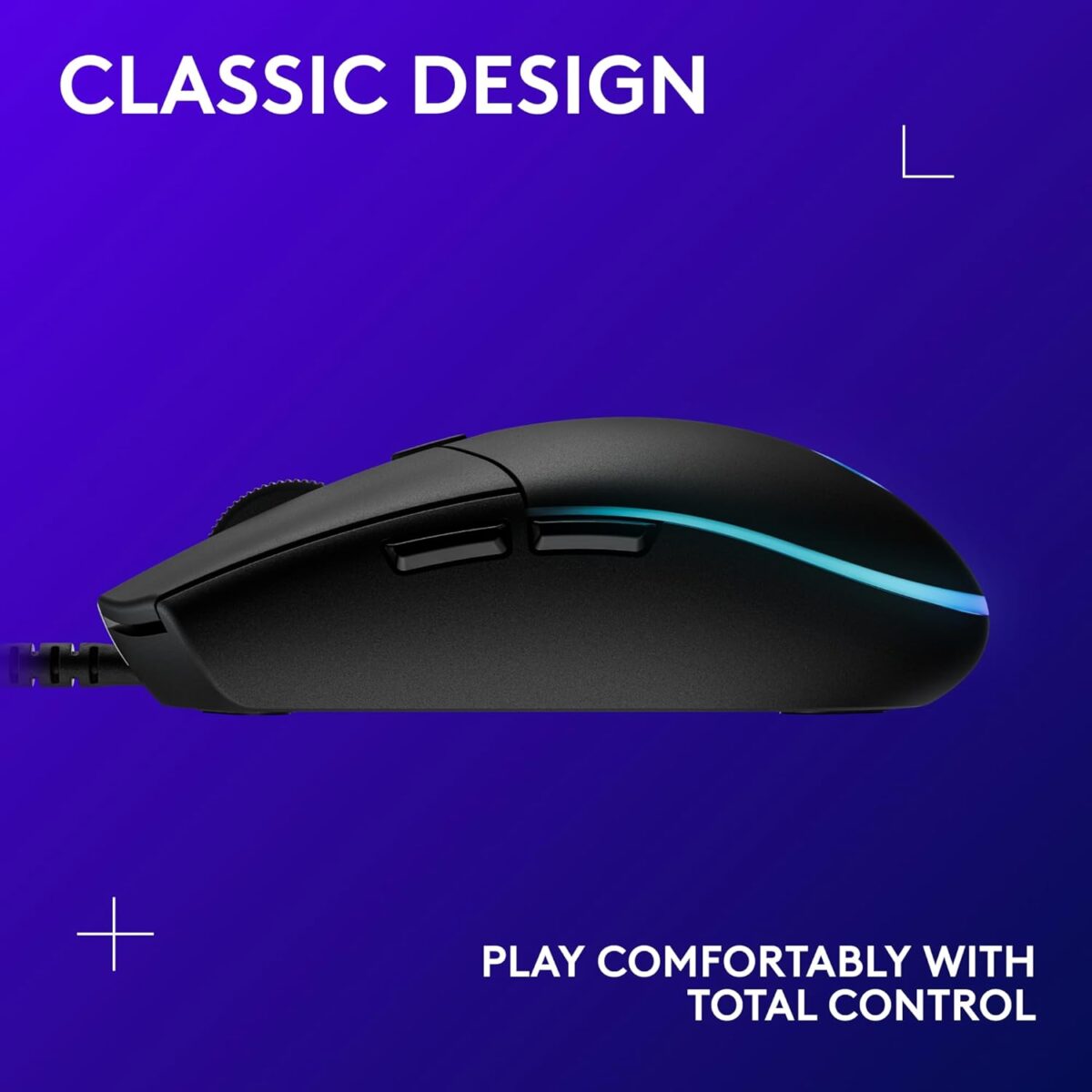 Logitech G203 Wired Gaming Mouse, 8,000 DPI, Rainbow Optical Effect LIGHTSYNC RGB, 6 Programmable Buttons, On-Board Memory, Screen Mapping, PC/Mac Computer and Laptop Compatible - Black - Image 2