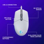Logitech G203 Wired Gaming Mouse, 8,000 DPI, Rainbow Optical Effect LIGHTSYNC RGB, 6 Programmable Buttons, On-Board Memory, Screen Mapping, PC/Mac Computer and Laptop Compatible - White - Image 3
