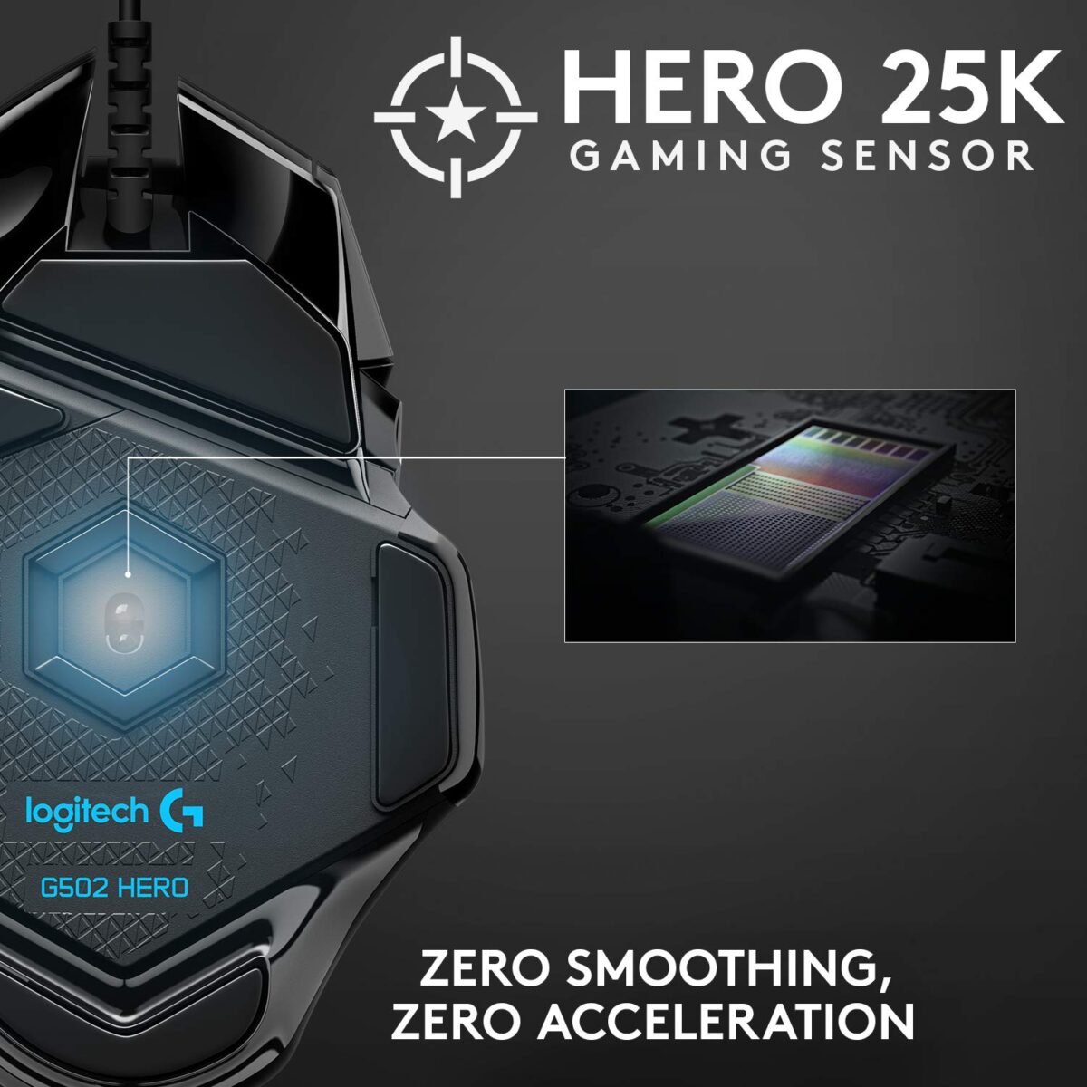 Logitech G502 Hero High Performance Wired USB Gaming Mouse, Hero 25K Sensor, 25,600 DPI, RGB, Adjustable Weights, 11 Programmable Buttons, On-Board Memory, PC/Mac - Black - Image 10