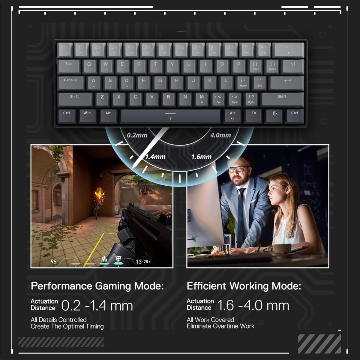 Redragon K617 Rapid Trigger Gaming Keyboard, 60% 61 Keys Wired Mechanical Keyboard w/Hyper-Fast Actuation, Dedicated Magnetic Switch, Actuation Point Adjustable, 8K Hz Polling Rate, Misty Grey - Image 3
