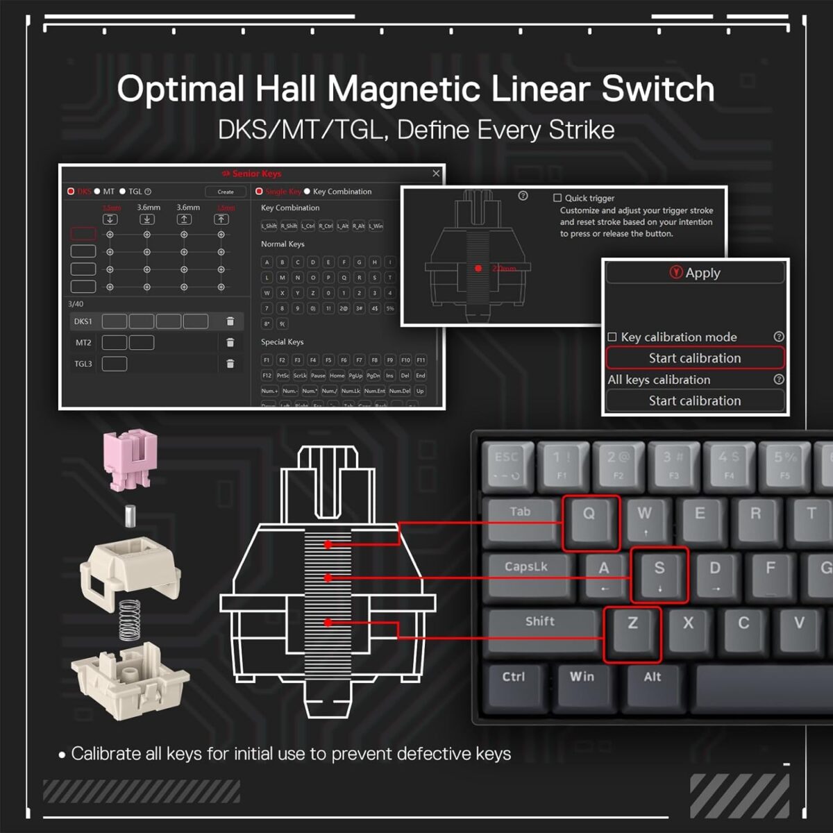 Redragon K617 Rapid Trigger Gaming Keyboard, 60% 61 Keys Wired Mechanical Keyboard w/Hyper-Fast Actuation, Dedicated Magnetic Switch, Actuation Point Adjustable, 8K Hz Polling Rate, Misty Grey - Image 5