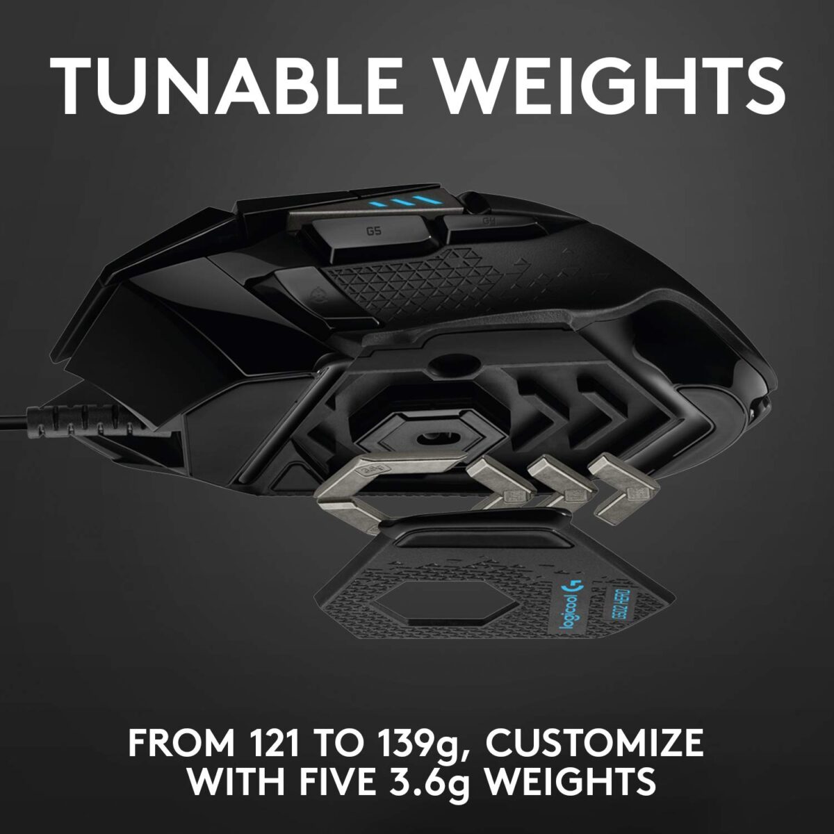 Logitech G502 Hero High Performance Wired USB Gaming Mouse, Hero 25K Sensor, 25,600 DPI, RGB, Adjustable Weights, 11 Programmable Buttons, On-Board Memory, PC/Mac - Black - Image 9