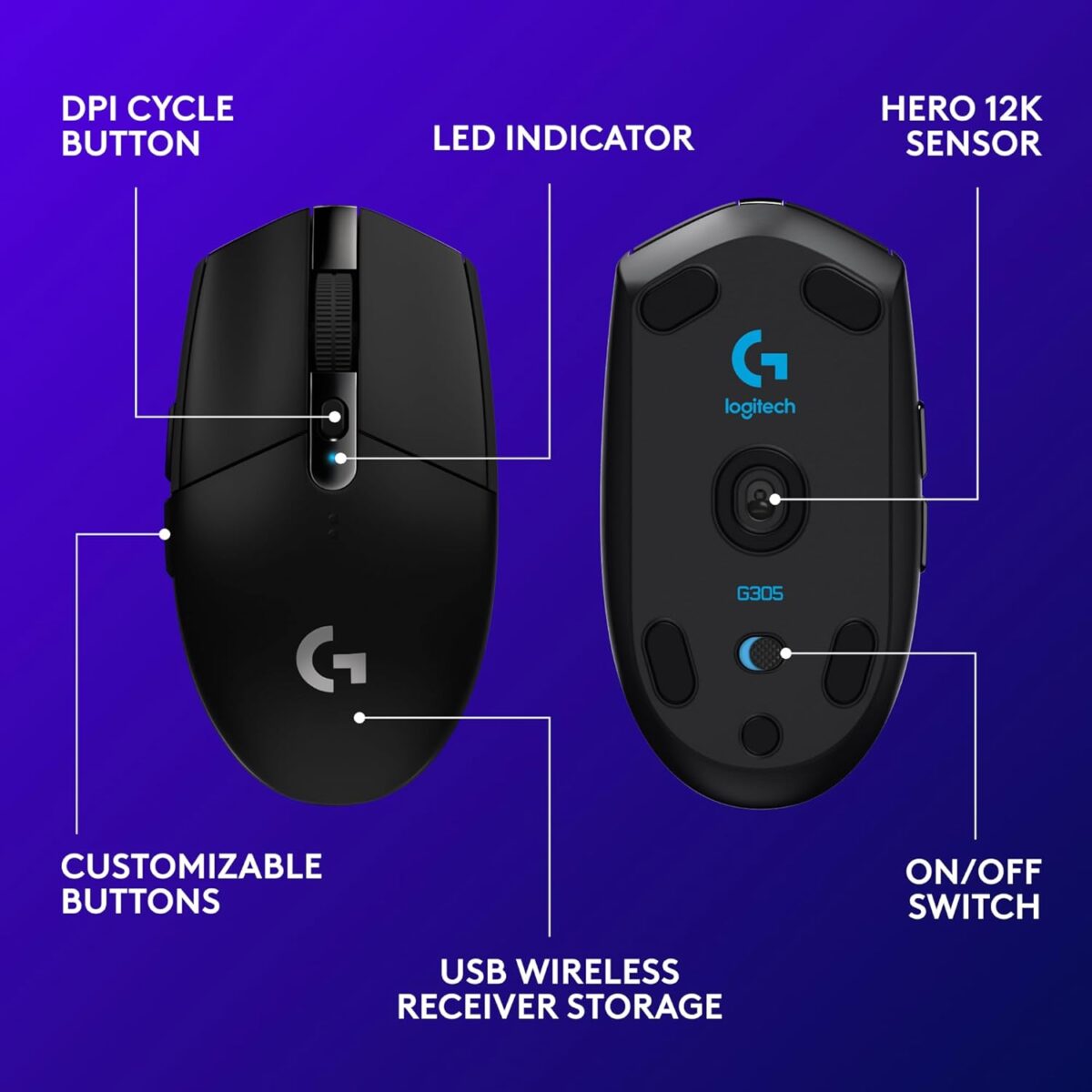 Logitech G305 Lightspeed Wireless Gaming Mouse - Black - Image 4