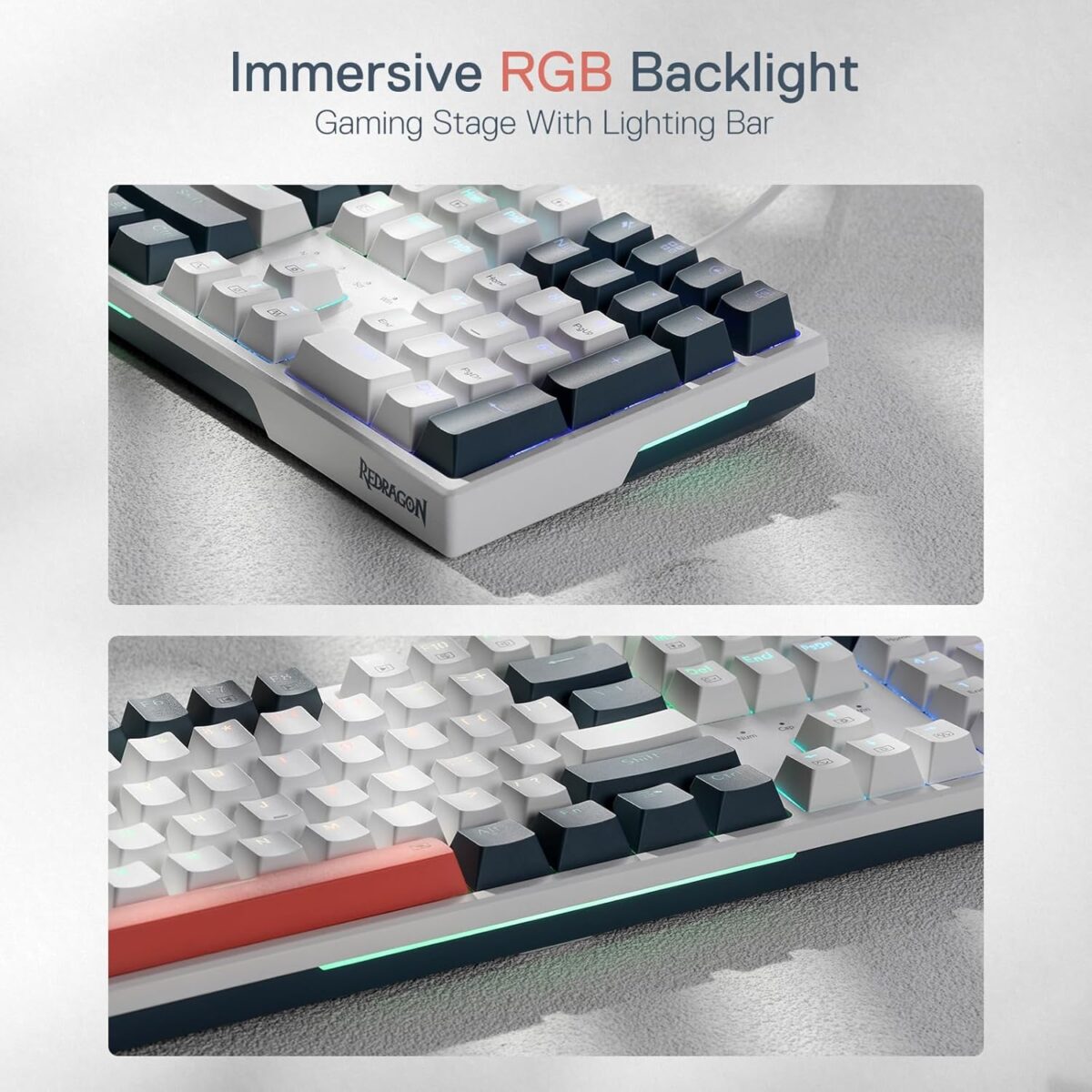 Redragon K668 RGB Gaming Keyboard, 104 Keys + Extra 4 Hotkeys Wired Mechanical Keyboard w/Sound Absorbing Foams, Upgraded Hot-swappable Socket, Mixed Color Keycaps, Red Switch - Image 7