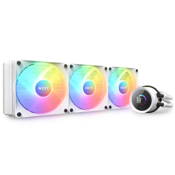 Kraken 360 RGB - 360mm AIO liquid cooler w/ 1.54in. Display, RGB Controller and RGB Hub Fans (White) - RL-KR360-W1