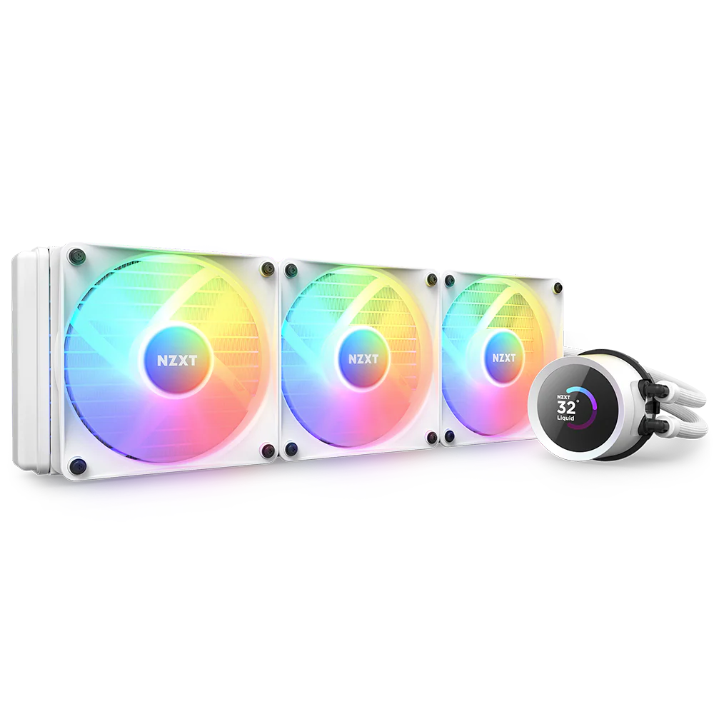 NZXT Kraken 360 White RGB AIO Cooler Kraken 360 RGB - 360mm AIO liquid cooler w/ 1.54in. Display, RGB Controller and RGB Hub Fans (White) - RL-KR360-W1 - Image 1