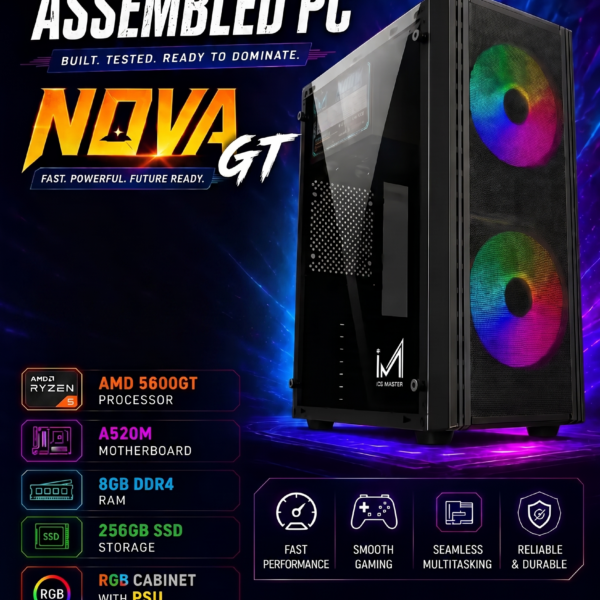 AR Nova GT 5600GT Pre Build PC | AMD Ryzen 5 5600GT Processor | A520M Motherboard | 8GB DDR4 RAM | 240GB SSD Storage | RGB Gaming Cabinet with PSU