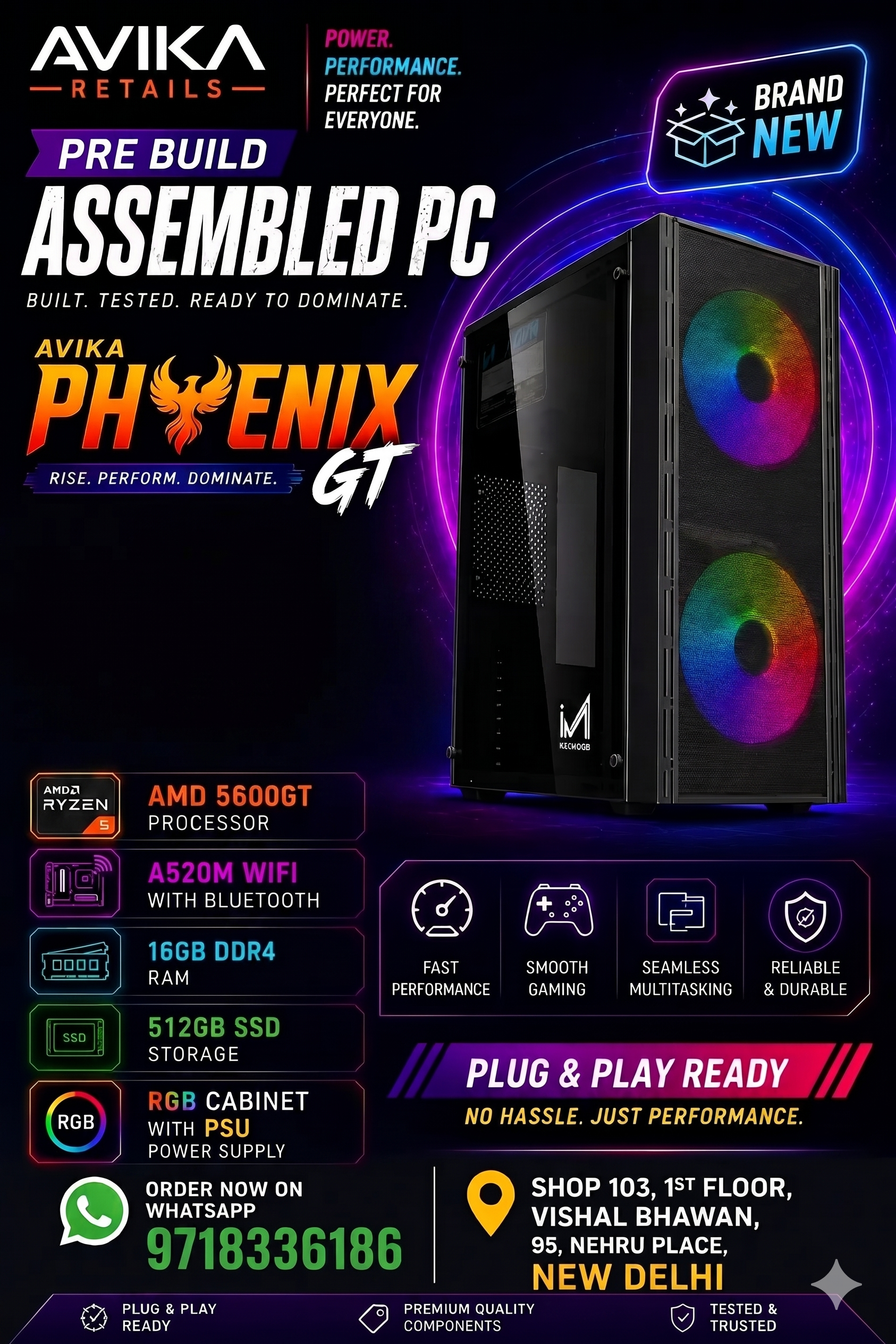 AR phoenix wifi AR Phoenix GT 5600GT Pre Build PC | AMD 5600GT Processor | A520M Wifi Motherboard | 16GB DDR4 RAM, 512GB SSD Storage, RGB Gaming Cabinet with PSU - Image 1