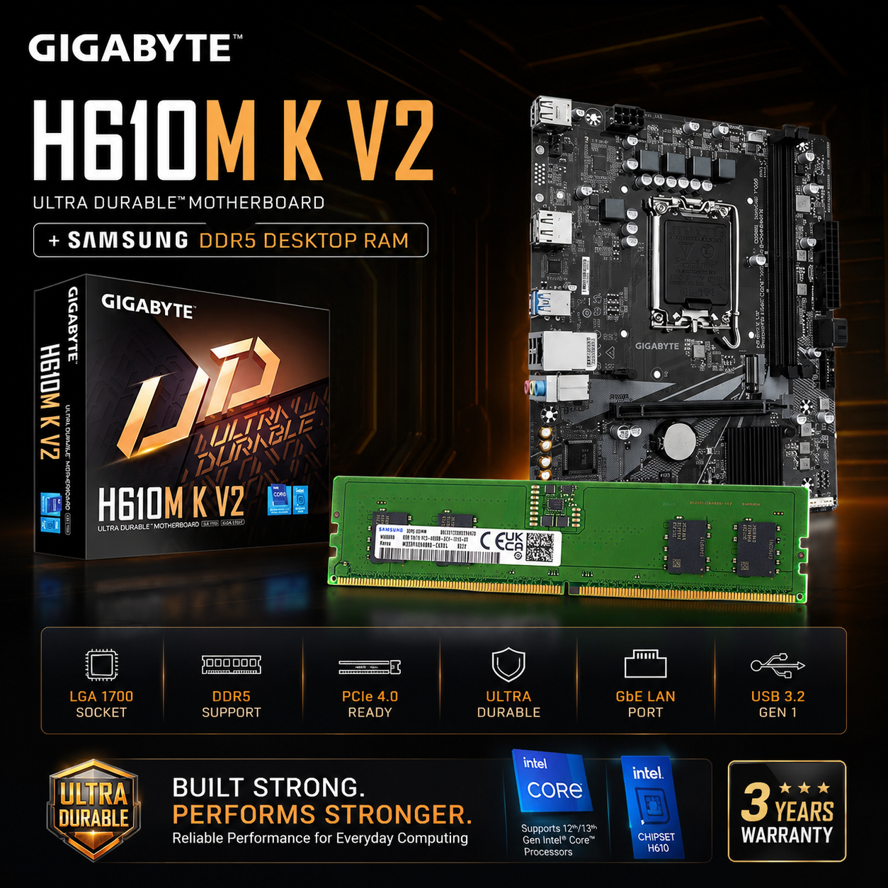 440a7d3f-014e-4ee1-b744-20fd838243ad Gigabyte H610M K V2 Motherboard DDR5 with Samsung 8GB DDR5 4800Mhz (COMBO OFFER) - Image 1