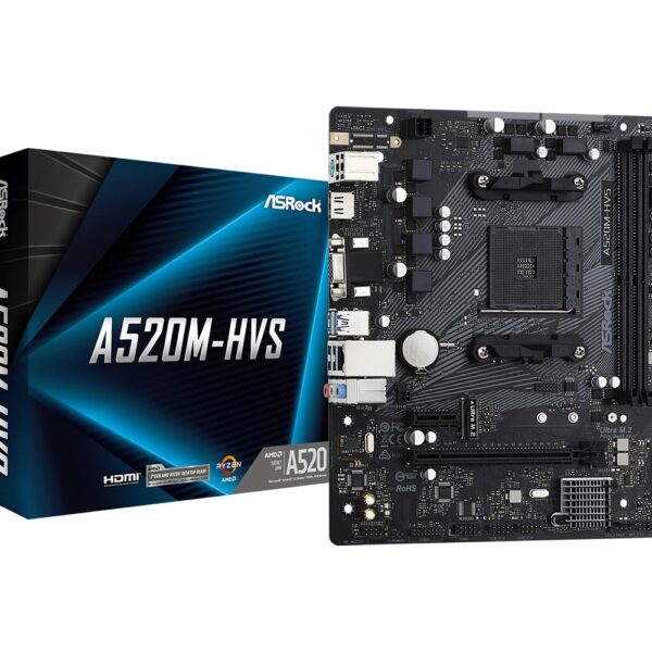 ASRock A520M-HVS AMD A520 Micro ATX Motherboard | AM4 Socket | DDR4 4733+ OC | Ultra M.2 PCIe Gen3 x4 | HDMI 4K | USB 3.2 Gen1