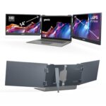 Geonix 14" Tri-Screen Portable Monitor – Foldable 1080p Display Extender for 14–17" Laptops, USB-C & Mini HDMI, HDR, Kickstand, Dual Screen, Compatible with Windows