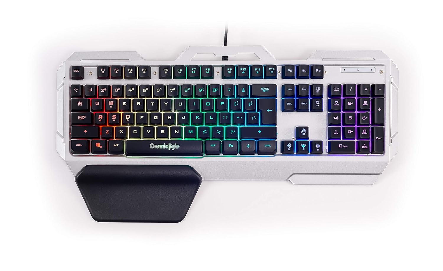 81rkaPIoglL._SL1500_ Cosmic Byte CB-GK-06 Galactic Wired Gaming Keyboard with Aluminium Body, 7 Color RGB Backlit with Effects, Anti-Ghosting (Black/Silver) (BOX DAMAGE ONLY) - Image 1