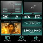 AOC Q27B3S2 Gaming Monitor 27 inch 2560 x 1440 Quad HD IPS Panel, 100Hz Refresh Rate, 1ms Responsre Time, Eye Care, Adaptive Sync, 178° Wide Viewing Angle, HDMI 1.4b Display Port 1.2a Connectivity - Image 3