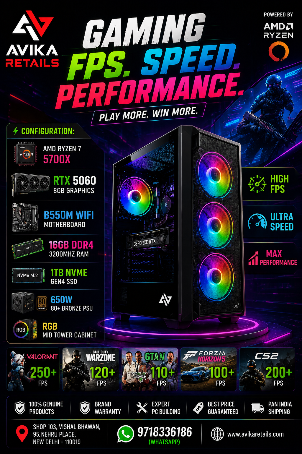 ChatGPT Image Aug 5, 2026, 06_49_56 PM Avika Hyperion AMD Ryzen 7 5700X | B550M WiFi Motherboard | GeForce RTX 5060 8GB | 16GB DDR4 3200MHz RAM | 1TB NVMe Gen4 SSD | 650W 80+ Bronze PSU | RGB Mid-Tower Cabinet with 4 ARGB Fans - Image 1