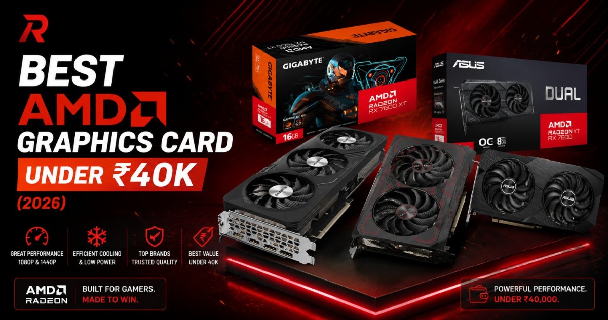 Best AMD Graphics Card Under 40k (2026) The best AMD graphics card under 40k in India, comparing the RX 7600 8GB and RX 7600 XT 16GB across 4 real cards with current pricing.