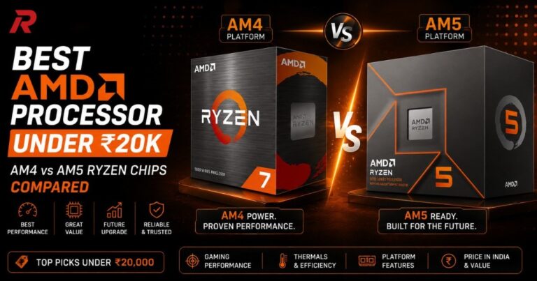 Avika Retails The best AMD processor under 20k in India for 2026, comparing AM4 and AM5 Ryzen chips with real pricing, including options with built-in graphics.
