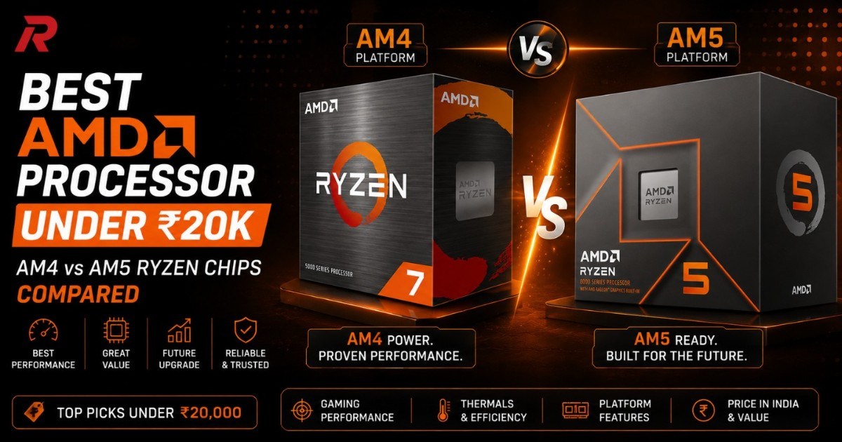 The best AMD processor under 20k in India for 2026, comparing AM4 and AM5 Ryzen chips with real pricing, including options with built-in graphics.