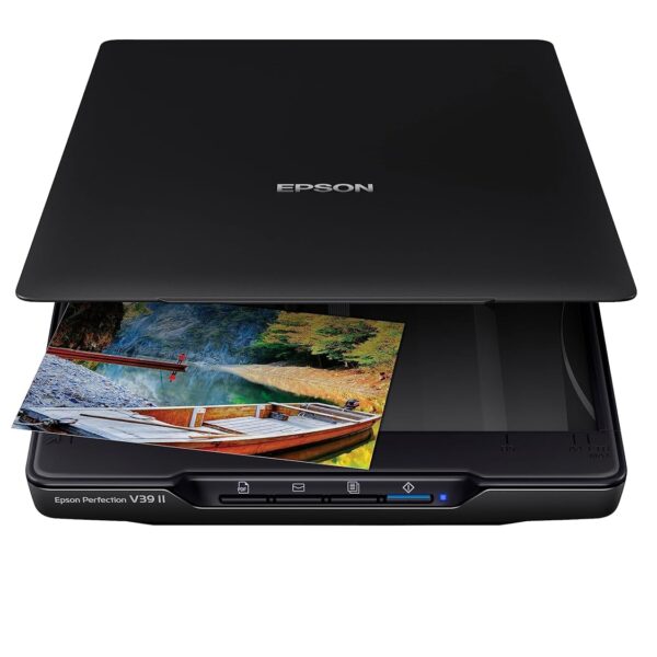 Epson Perfection V39 II Color Photo and Document Flatbed Scanner with 4800 dpi Optical Resolution, Scan to Cloud, USB Power and High-Rise, Removable Lid
