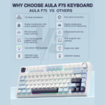 AULA F75 75% Wireless Trio Mode Mechanical Gaming Keyboard With Knob | Ice+Blue, Ice Vein Switch (F75IUV) - Image 7