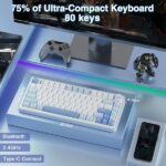 AULA F75 75% Wireless Trio Mode Mechanical Gaming Keyboard With Knob | Sea Blue, Graywood Switch (F75SUW) - Image 7