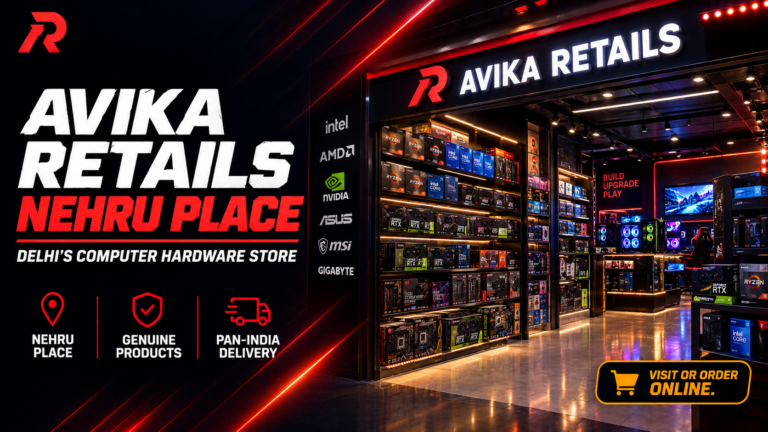 Avika Retails Nehru Place Delhi computer hardware store banner