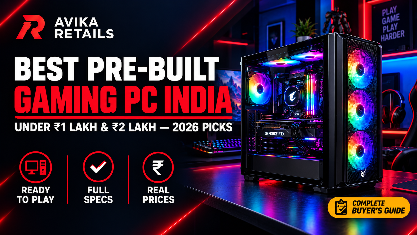 Best pre built gaming PC India 2026 under 1 lakh and 2 lakh picks banner