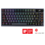 Asus M701 ROG Azoth Gaming Keyboard with 75 keyboard form factor, gasket mount, three-layer dampening foam and metal top cover, highly customizable with hot-swappable pre-lubed ROG NX mechanical switches, ROG keyboard stabilizers, PBT doubleshot keycaps and lube kit, tri-mode connection with 2.4 GHz SpeedNova technology, OLED display, three-way control knob, three tilt angles, and Mac support - Image 2