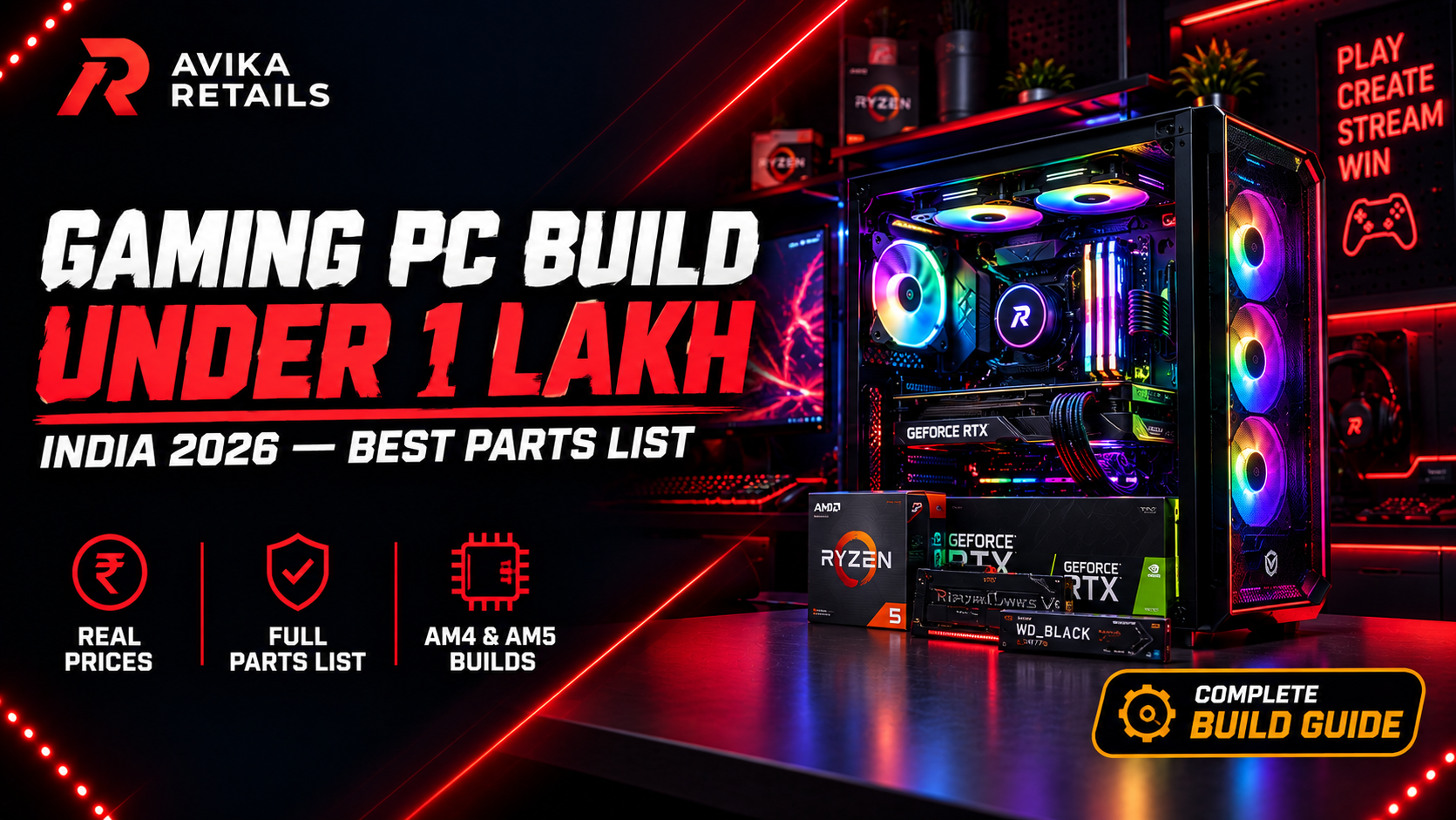 Gaming PC build under 1 lakh India 2026 parts list banner