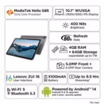 Lenovo Tab 25.65 cms (10.1) 4 GB 128 GB Wi-Fi | MTKG85/4GB/128GB/10.1” INCH WUXGA/ANDROID 14/WIFI/POLAR BLUE - Image 2