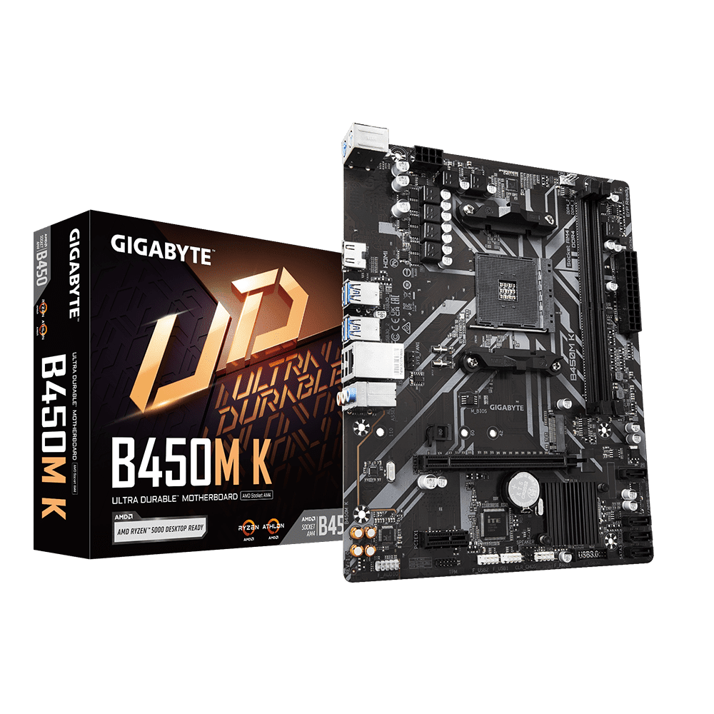 Gigabyte B450M K Ultra Durable AM4 mATX Motherboard with DDR4, NVMe M.2, HDMI, and USB 3.1 Gen 1