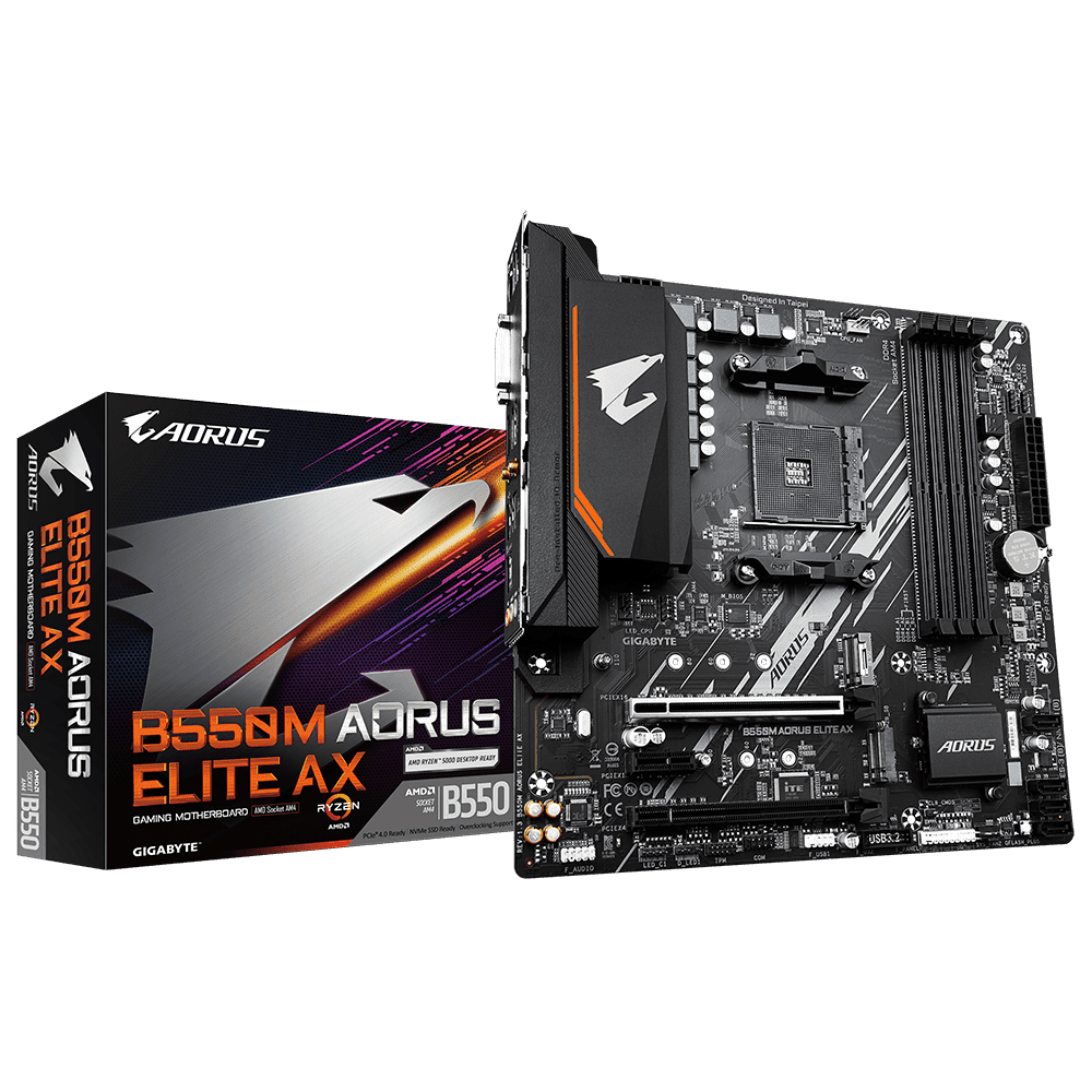 Gigabyte B550M AORUS Elite AX – AM4 mATX Gaming Motherboard with Wi-Fi 6, PCIe 4.0, DDR4 4733+ and RGB Fusion