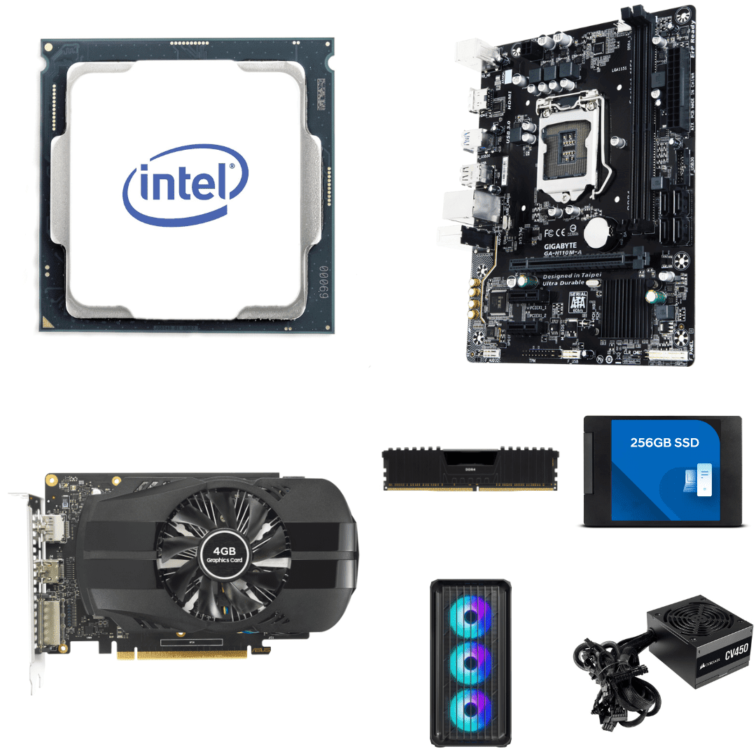 Assembled Computer Avika Retails Intel Core-i7 6th Gen with H110M Motherboard, 16GB DDR4 RAM, 256GB SSD, 450W PSU, 4GB Graphics Card, 4 RGB Fan Cabinet