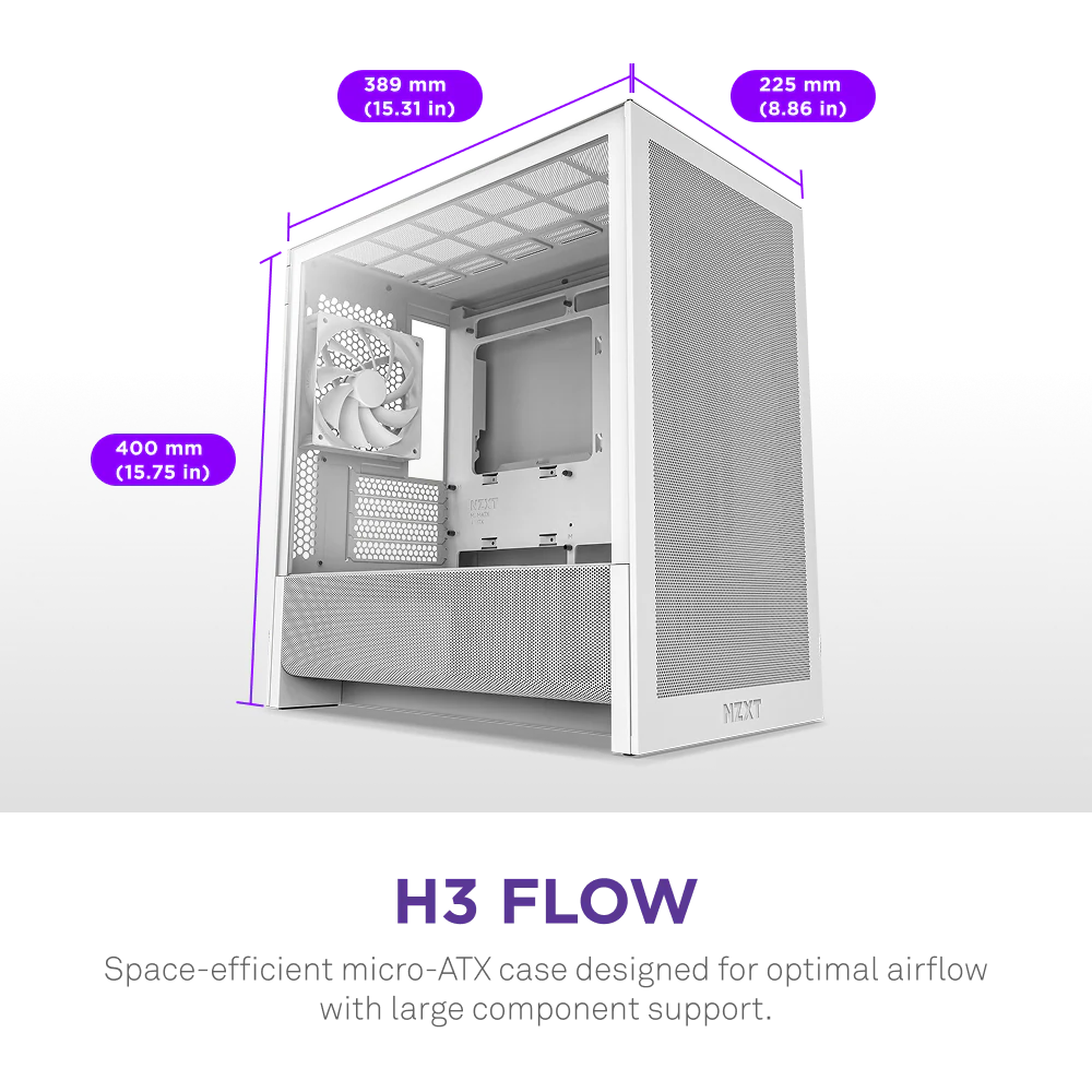 NZXT Chassis H3 Flow mATX White Cabinet 1