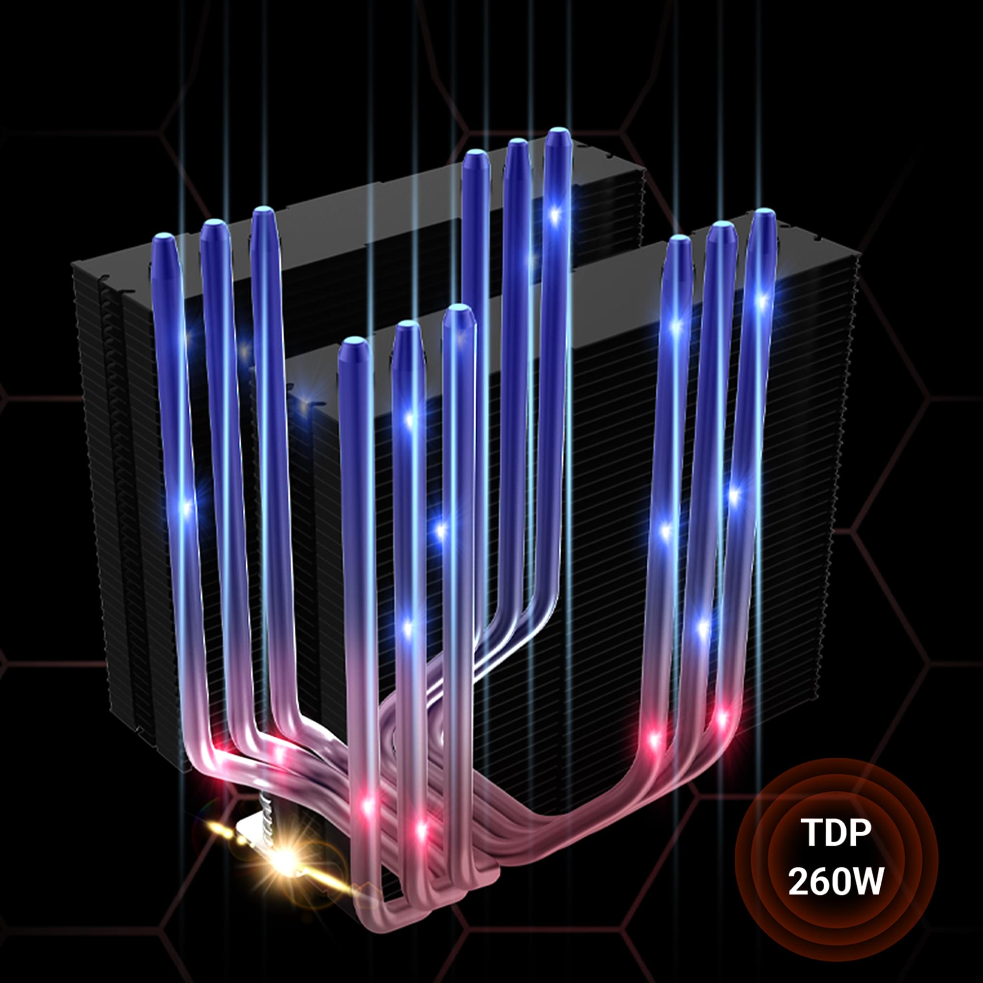 Ant Esports ICE-C621 Dual Tower CPU Air Cooler – 6 Copper Heatpipes, Dual 120mm ARGB PWM Fans, All-Black Stealth Design, Compatible with Intel LGA 1700/1851 & AMD AM5 - Image 6